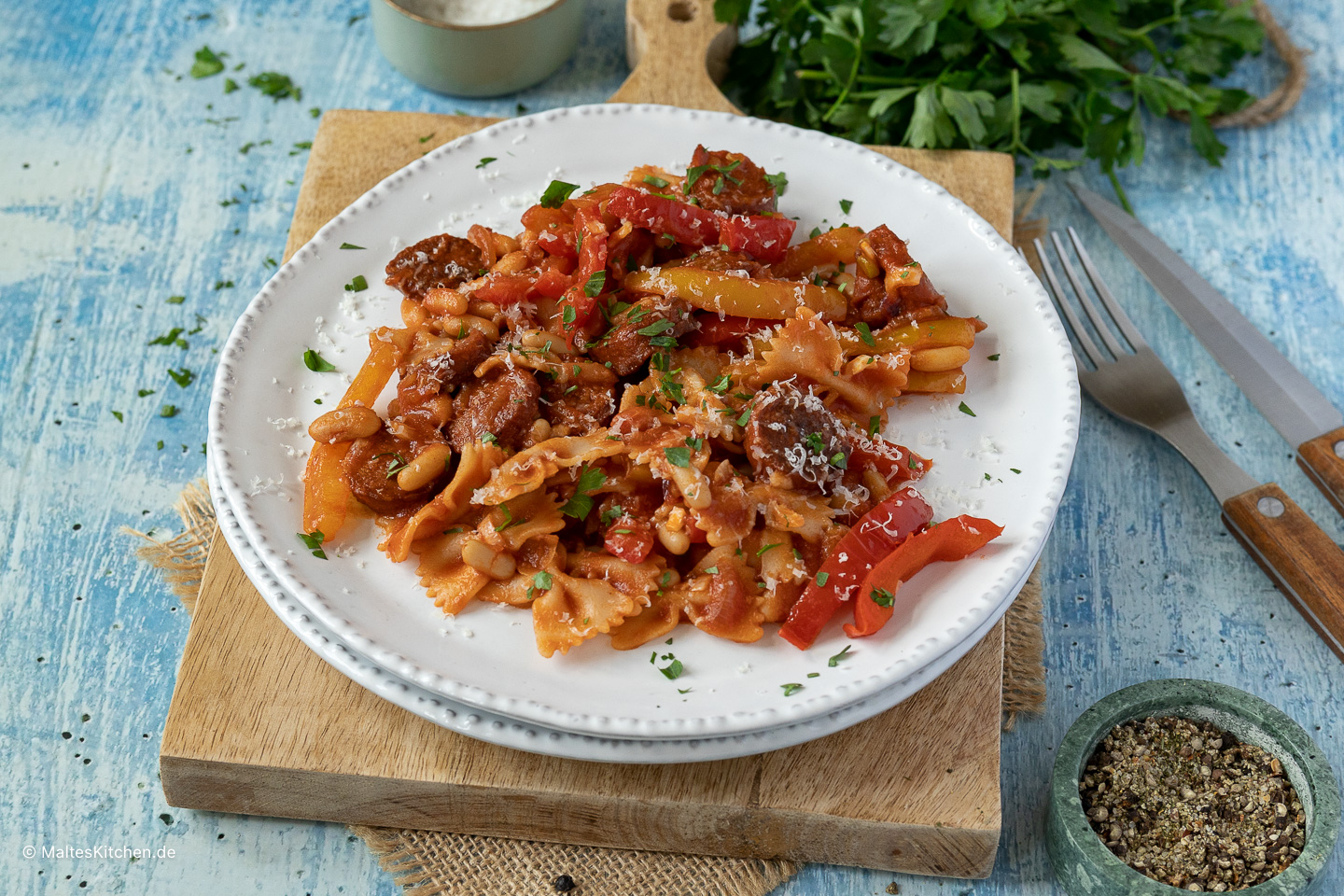 Pasta mit Chorizo und Paprika in Paprikasauce