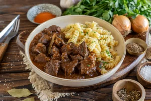 Klassisches Gulasch mit Rindfleisch und sämiger Soße