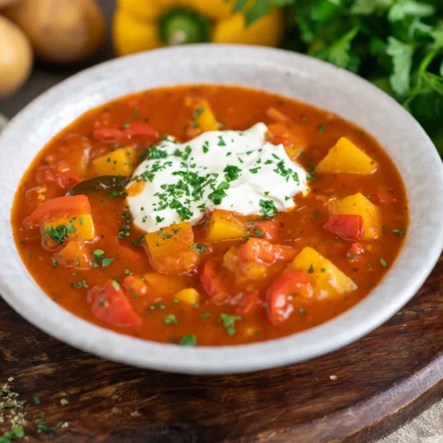 Kartoffelgulasch mit Paprika. Vegetarisch & lecker.