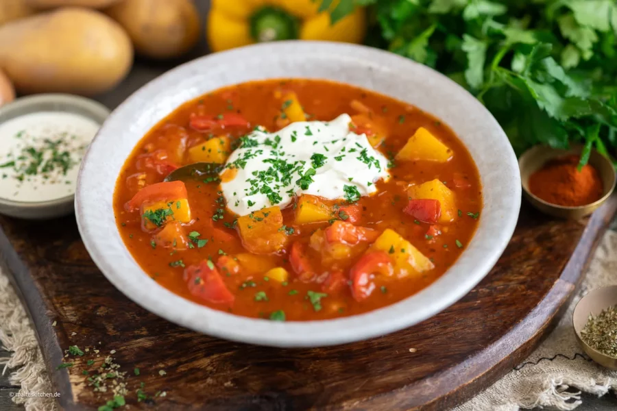 Kartoffelgulasch mit Paprika. Vegetarisch & lecker.